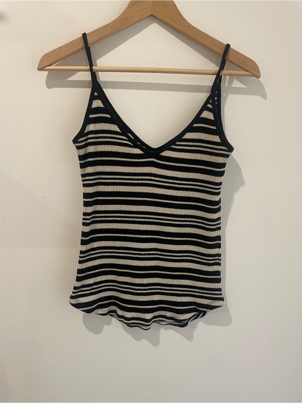H&M Black & Cream Striped Ribbed V-Neck Cami